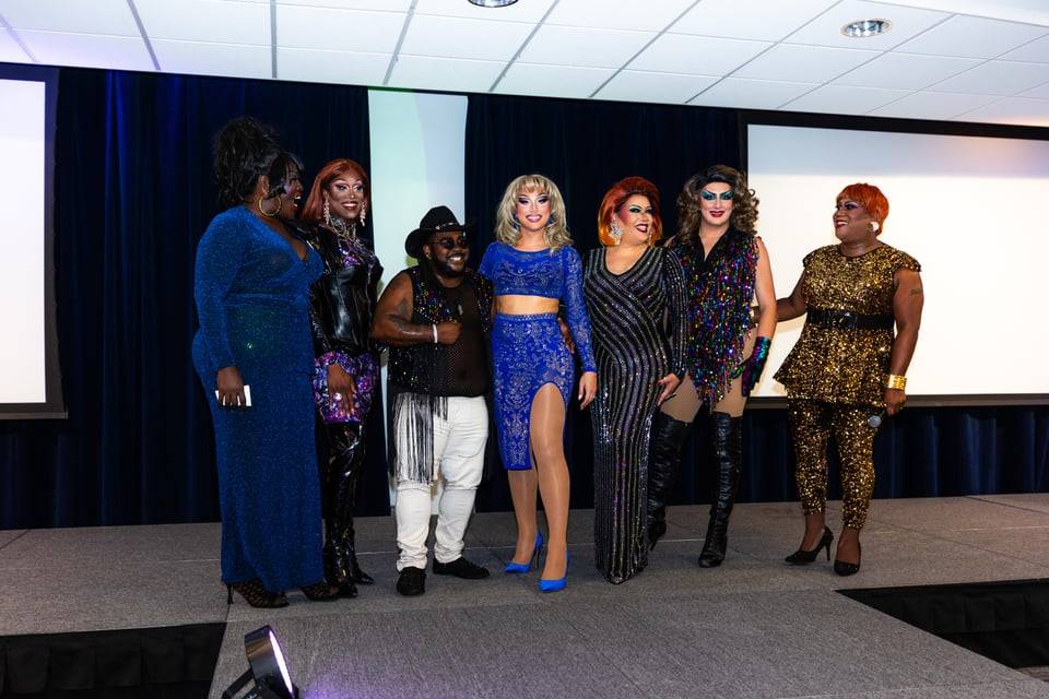 All drag queens taking a bow after show